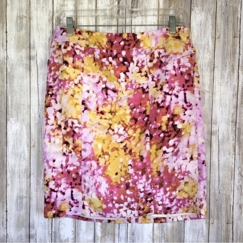 Loft Pink & Yellow Floral Pencil Skirt